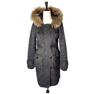 Marc By Marc Jacobs Coat Women 4‎ Brown Cotton Fur Hood Fishtail Parka Outerwear